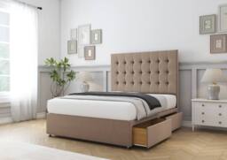 "Sloomy Alabama Plush Divan Bed Base No Drawers - 26"" Strutted Headboard in Taupe - Size: Single" - thumbnail 4