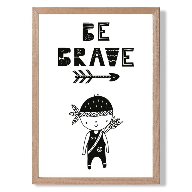 ARTZE Be Brave Little Boy Scandi Quote Framed Print SIZE: A4 with Oak Frame in Black - image 1