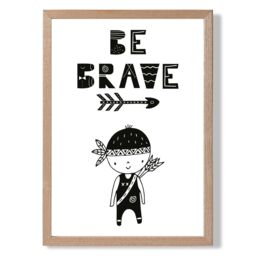 ARTZE Be Brave Little Boy Scandi Quote Framed Print SIZE: A4 with Oak Frame in Black - thumbnail 1