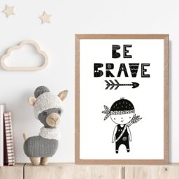 ARTZE Be Brave Little Boy Scandi Quote Framed Print SIZE: A4 with Oak Frame in Black - thumbnail 2