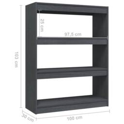 Berkfield Home Book Cabinet/Room Divider Grey 100x30x103 cm Solid Pinewood - Size: 100 x 30 x 103 cm - thumbnail 8