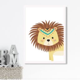 ARTZE Peeking Lion Tribal Animal Framed Print SIZE: A4 with White Frame in Yellow - thumbnail 2