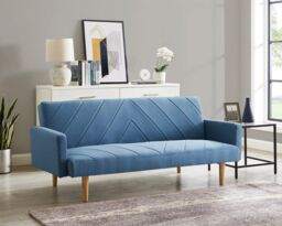 Home Detail Ryan Fabric Sofa Bed With V-Shaped Fabric Detail Square Armrests & Wooden Legs in Blue - thumbnail 1