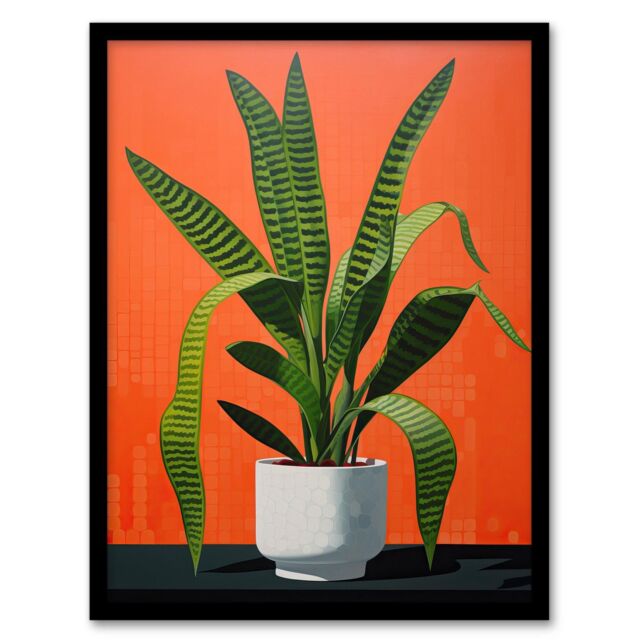 "Wee Blue Coo Wall Art Print Striking Snake Plant Bright Orange Green Living Room Framed - Size: W12"" x H16""" - image 1