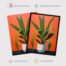 "Wee Blue Coo Wall Art Print Striking Snake Plant Bright Orange Green Living Room Framed - Size: W12"" x H16""" - thumbnail 2