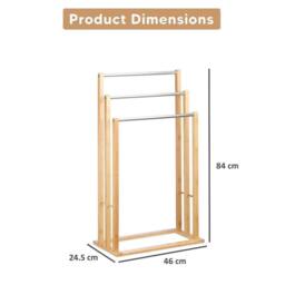 EONLION 3 Tier Towel Rail with Steel Rod Towel Rail Holder Free Standing in Natural - thumbnail 2