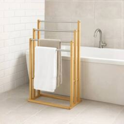 EONLION 3 Tier Towel Rail with Steel Rod Towel Rail Holder Free Standing in Natural - thumbnail 3