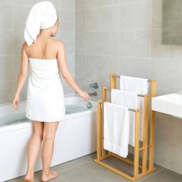 EONLION 3 Tier Towel Rail with Steel Rod Towel Rail Holder Free Standing in Natural