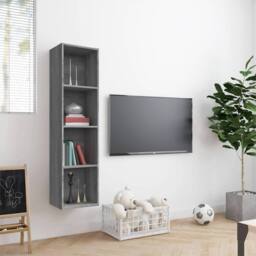 Berkfield Home Book Cabinet/TV Cabinet Grey Sonoma 143x30x36cm Engineered Wood - Size: 143 x 30 x 36 cm - thumbnail 3