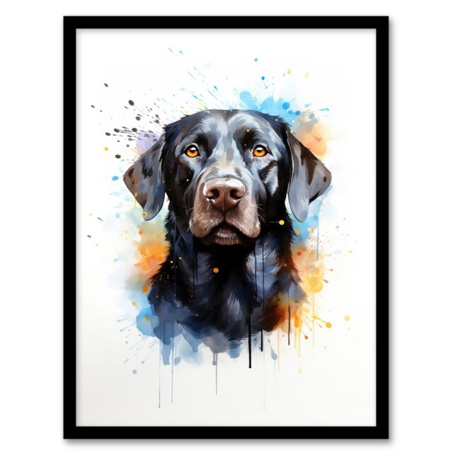 "Artery8 Wall Art Print Black Labrador Lovers Gift Watercolour Pet Portrait Painting Artwork Art Framed - Size: W12"" x H16""" - image 1