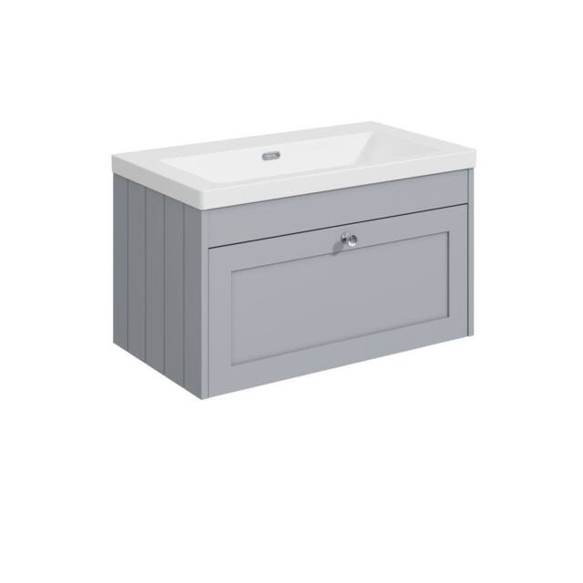 Balterley 800mm Wall Hung 1 Drawer Unit with Basin No Tap Hole - Satin Grey - image 1