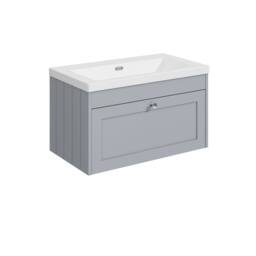 Balterley 800mm Wall Hung 1 Drawer Unit with Basin No Tap Hole - Satin Grey - thumbnail 1