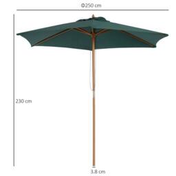 OUTSUNNY 2.5m Wood Garden Parasol Sun Shade Patio Outdoor Wooden Umbrella Canopy in Green - thumbnail 3