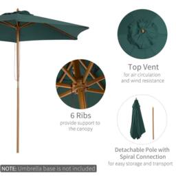 OUTSUNNY 2.5m Wood Garden Parasol Sun Shade Patio Outdoor Wooden Umbrella Canopy in Green - thumbnail 4