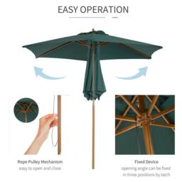 OUTSUNNY 2.5m Wood Garden Parasol Sun Shade Patio Outdoor Wooden Umbrella Canopy in Green - thumbnail 5