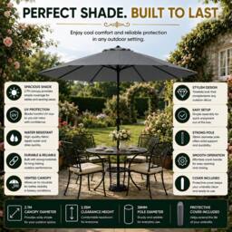 Glamhaus Dark Grey Garden Table Parasol Crank Handle Waterproof Umbrella 2.7M - thumbnail 8