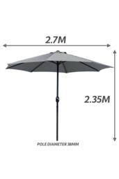 Glamhaus Dark Grey Garden Table Parasol Crank Handle Waterproof Umbrella 2.7M - thumbnail 3