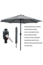 Glamhaus Dark Grey Garden Table Parasol Crank Handle Waterproof Umbrella 2.7M - thumbnail 2