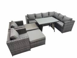 Fimous Rattan garden furniture Patio Furniture Sets with Dining Table 2 Stool in Dark Grey - thumbnail 1