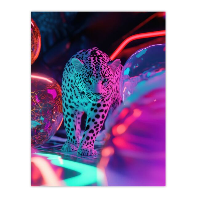 "Artery8 Leopard & Neon Pink Blue Colour Party Balloons Wall Art Print - Size: W18"" x H24""" - image 1