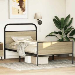 Berkfield Home Bed Frame without Mattress 100x190 cm Sonoma Oak Engineered Wood in Brown - thumbnail 4