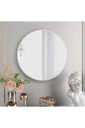 Living and Home 50cm Dia Nordic Round Wall Mirror with White Frame - thumbnail 3