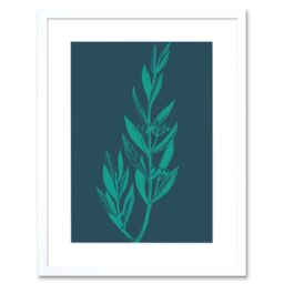 "Artery8 Wall Art Print Navy & Teal Star Flowers Artwork Framed 9X7 Inch in White - Size: W7"" x H9""" - thumbnail 1