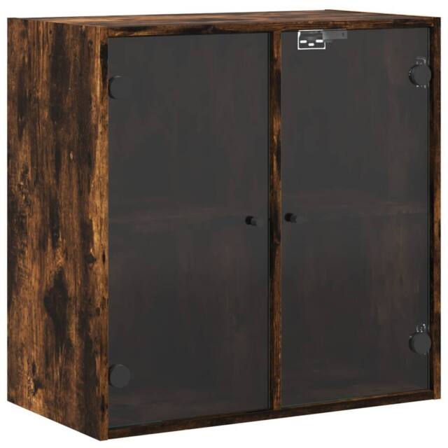 Berkfield Home Wall Cabinet with Glass Doors Smoked Oak 68x37x68.5 cm in Brown - image 1