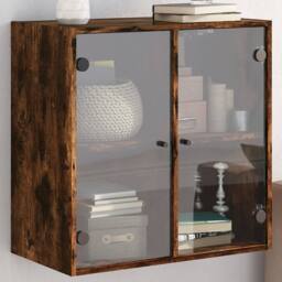 Berkfield Home Wall Cabinet with Glass Doors Smoked Oak 68x37x68.5 cm in Brown - thumbnail 2