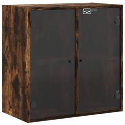 Berkfield Home Wall Cabinet with Glass Doors Smoked Oak 68x37x68.5 cm in Brown - thumbnail 1