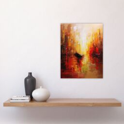 "Artery8 Gondola Canal Abstract Venice Fiery Gold Sunset Wall Art Print in Orange - Size: W18"" x H24""" - thumbnail 4