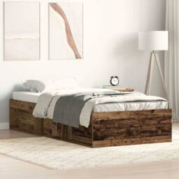 Berkfield Home Bed Frame without Mattress Old Wood 100x200cm Engineered Wood in Brown - Size: 100x200 cm - thumbnail 2