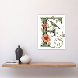 "Artery8 Women's Wall Art Print Letter F in Calligraphy Watercolour Bird Flowers Floral Word Art For Her Poster - Size: W12"" x H16""" - thumbnail 4