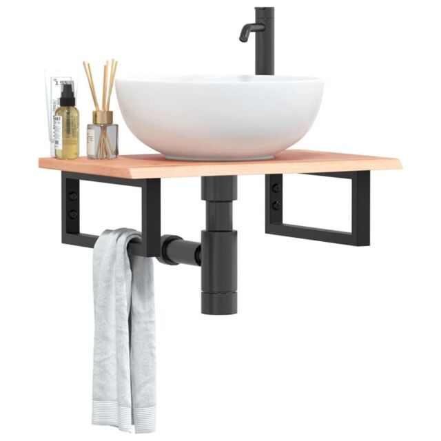 Berkfield Home Basin Shelf Wall Mounted¬†Steel and¬†Solid Wood Oak in Brown - image 1