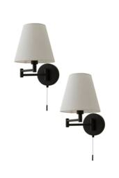 ValueLights Sonia Pair of Swing Arm Wall Lights with Taper Linen Shades & Bulbs in Black