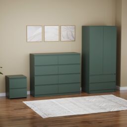 Home Discount Vida Designs Denver Bedroom Set (2 Dr Bedside, 3 Dr Chest, Wardrobe) in Green - thumbnail 1