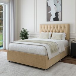 Bedmaster Linen 2 Drawer Divan Base & Button Headboard in Natural - Size: Small Double - thumbnail 3