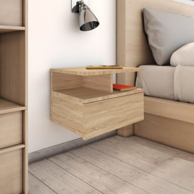 Berkfield Home Floating Nightstand Sonoma Oak 40x31x27cm Engineered Wood in Brown - Size: 40 x 31 x 27 cm - image 1