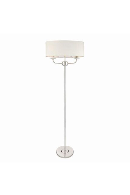 Netlighting Nixon 2 Light Floor Lamp Nickel Plate White Silk Effect Crystal Glass E14