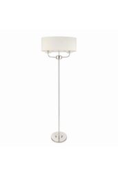 Netlighting Nixon 2 Light Floor Lamp Nickel Plate White Silk Effect Crystal Glass E14