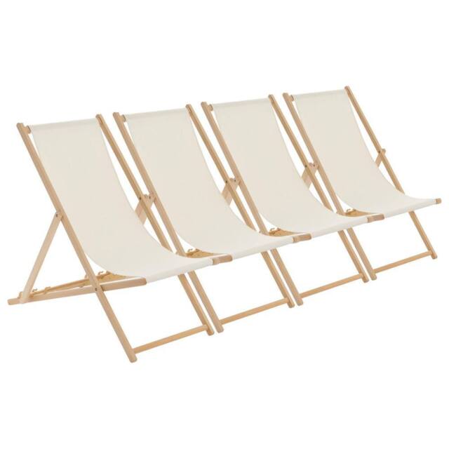 Harbour Housewares Folding Wooden Deck Chairs Natural Pack of 4 in Beige - image 1