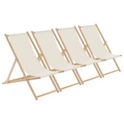 Harbour Housewares Folding Wooden Deck Chairs Natural Pack of 4 in Beige - thumbnail 1
