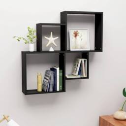 Berkfield Home Wall Cube Shelf Black 80x15x78.5 cm Engineered Wood - thumbnail 2