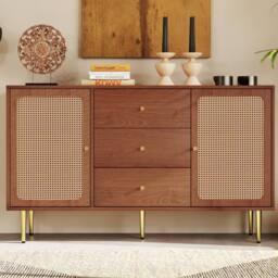 BTM Rattan Sideboard Cabinet with 2 Doors & 3 Drawers, Walnut in Brown - thumbnail 7