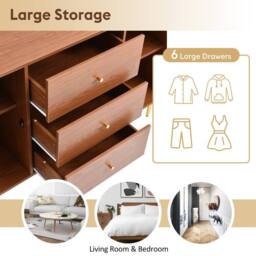 BTM Rattan Sideboard Cabinet with 2 Doors & 3 Drawers, Walnut in Brown - thumbnail 3