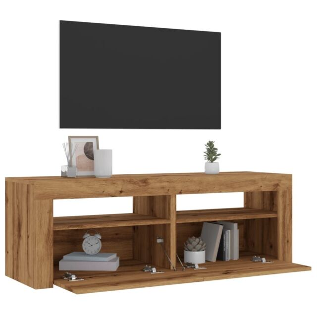 Berkfield Home TV Cabinet with LED Lights Artisan Oak 120x35x40 cm Engineered Wood in Brown - Size: 120 x 35 x 40 cm - image 1
