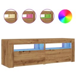 Berkfield Home TV Cabinet with LED Lights Artisan Oak 120x35x40 cm Engineered Wood in Brown - Size: 120 x 35 x 40 cm - thumbnail 2