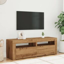 Berkfield Home TV Cabinet with LED Lights Artisan Oak 120x35x40 cm Engineered Wood in Brown - Size: 120 x 35 x 40 cm - thumbnail 4