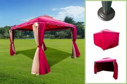 Shatchi Red Gazebo with Nets Aluminium Frame & Powder coated Steel Roof, 3x3x2.75m - thumbnail 3