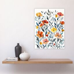 "Artery8 Watercolour Wildflower Field Orange Yellow Floral Wall Art Print - Size: W24"" x H32""" - thumbnail 4
